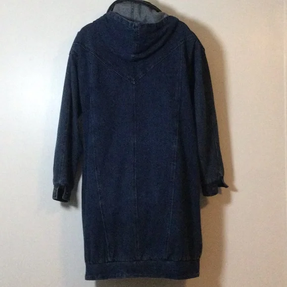 Women's Dark Blue Hooded Denim Jacket - Picture 3 of 5